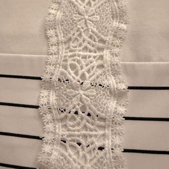 Sherosa Navy and white long sleeved tunic boho with lace detail M - Picture 9 of 11